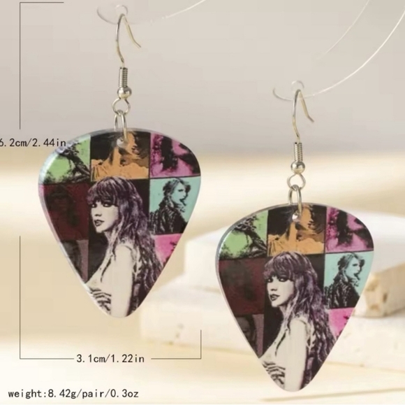 Taylor Swift Inspired Guitar Pick Earrings - Picture 3 of 3